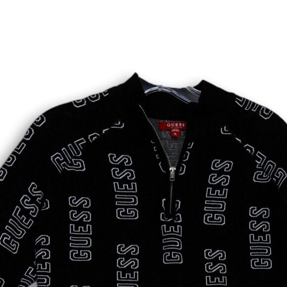 NEW GUESS BLACK WITH WHITE "GUESS" LOGO 1/4 ZIP CROPPED SWEATER XL - Picture 3 of 11